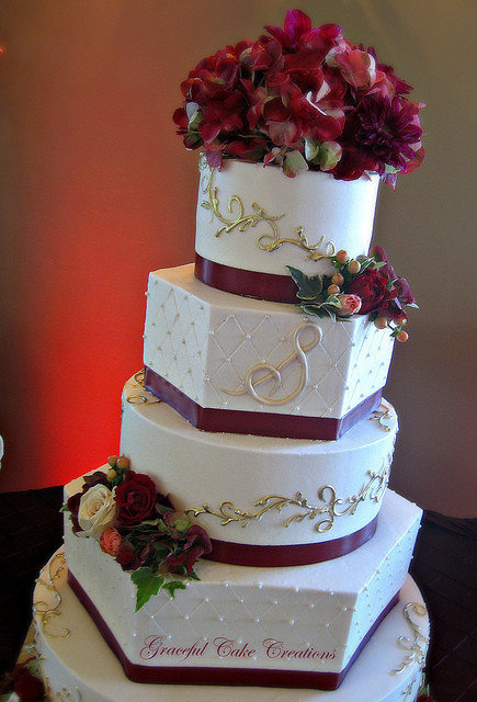 Elegant Buttercream Wedding Cakes
 Elegant Ivory Buttercream Wedding Cake with Burgundy and