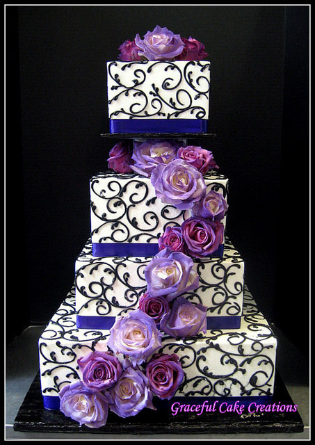 Elegant Purple Wedding Cakes
 Elegant Purple and Black Square Wedding Cake a photo on