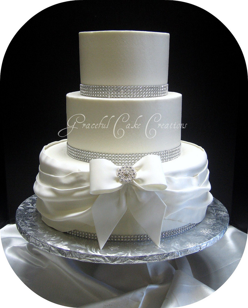 Elegant Wedding Cakes With Bling
 Elegant White Buttercream Wedding Cake with Bling