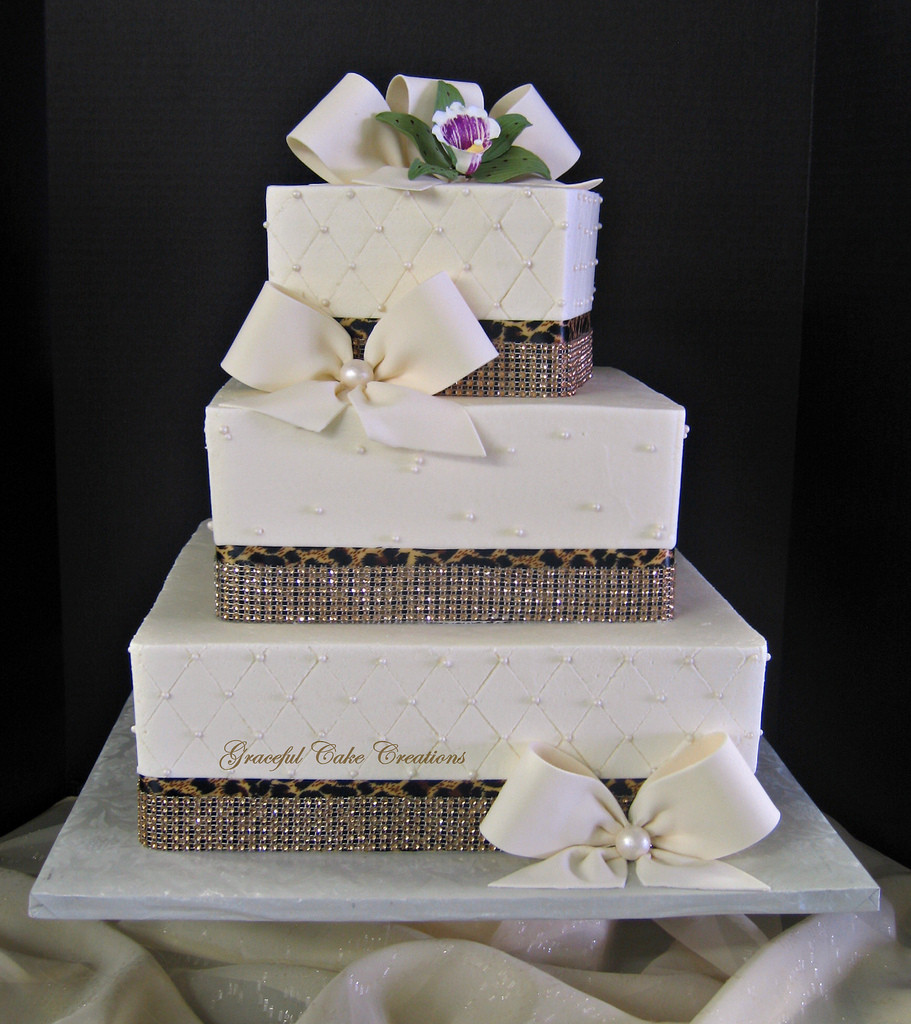 Elegant Wedding Cakes With Bling
 Elegant Ivory Buttercream Wedding Cake with Bling Ribbon