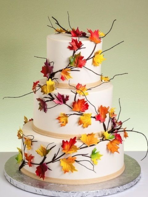 Fall Wedding Cakes With Leaves
 176 best Fall Cake Decorating Ideas images on Pinterest