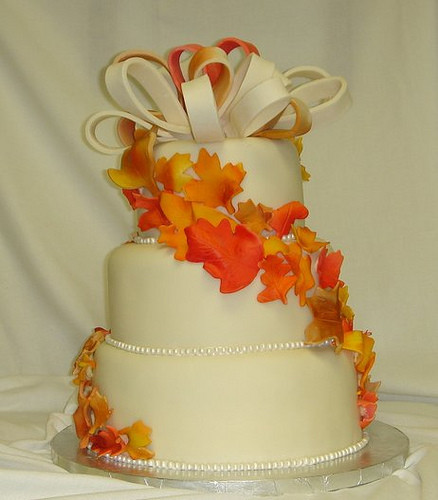 Fall Wedding Cakes With Leaves
 fondant wedding cake with fall leaves