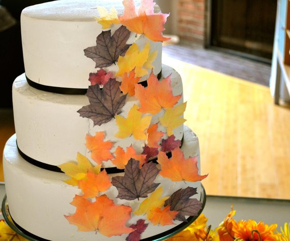 Fall Wedding Cakes With Leaves
 Items similar to Wedding Cake Topper EDIBLE Fall Leaves