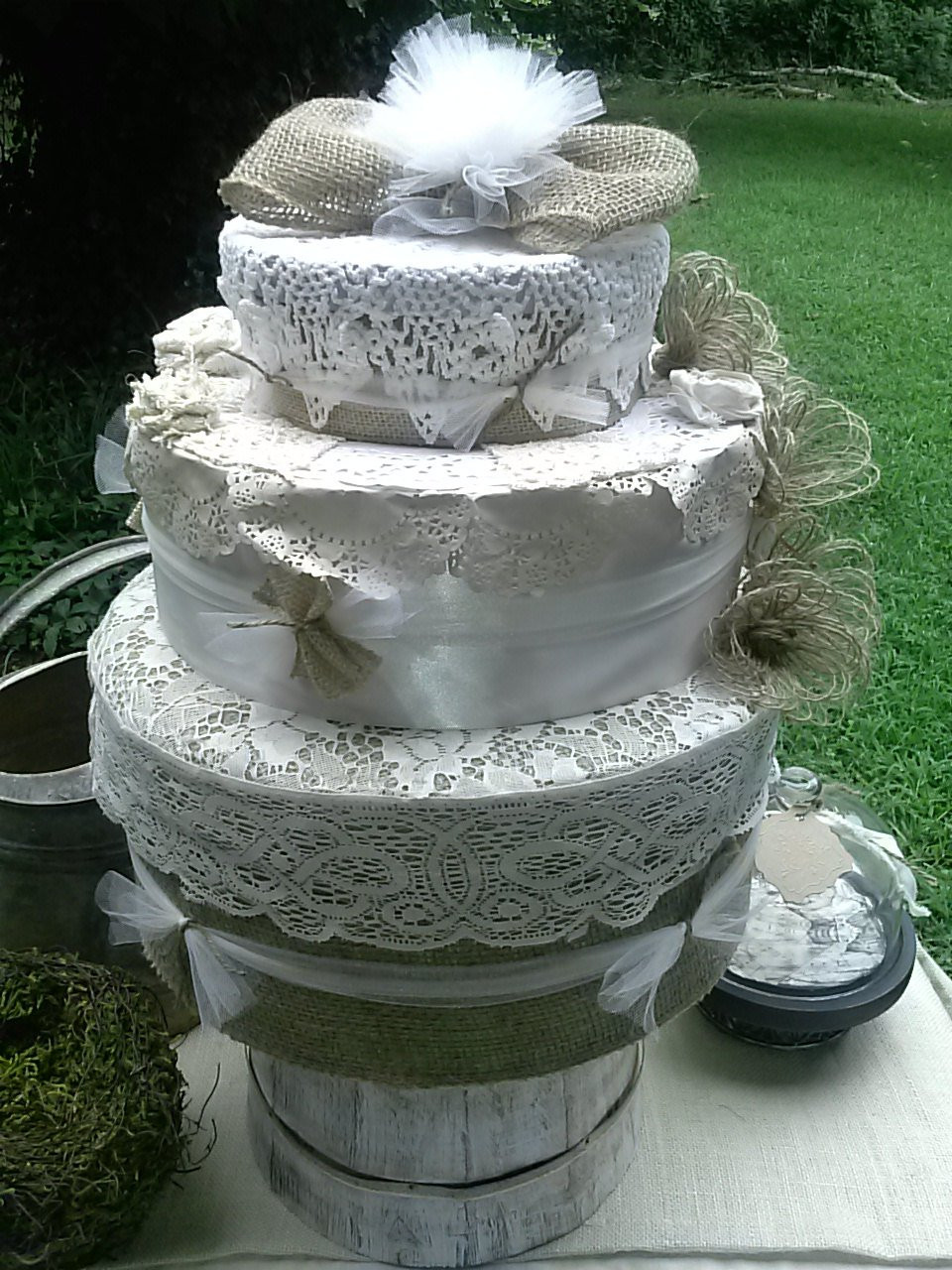 Faux Wedding Cakes
 Fake Wedding Cake Burlap and Lace wedding cake Rustic