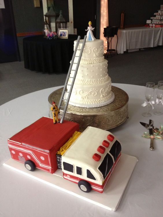 Fire Truck Wedding Cakes
 Firefighter Wedding Cake & Fire Truck Grooms Cake