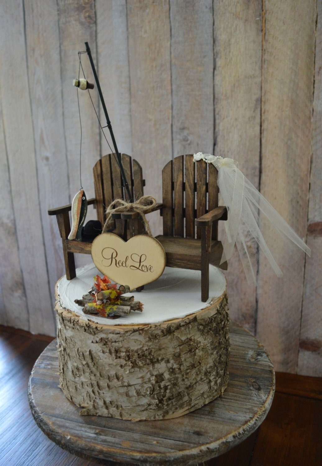 Fishing Themed Wedding Cakes
 Fishing camping themed wedding cake topper fishing pole camp