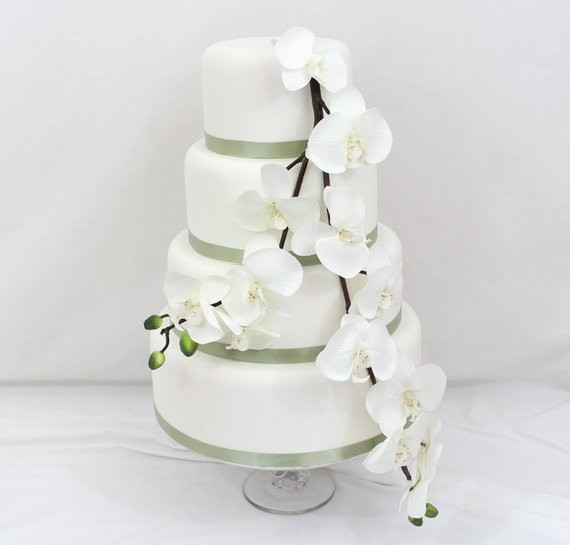 Flowers For Wedding Cakes Artificial
 Wedding Cake Topper White Orchid Silk Flower by ItTopsTheCake