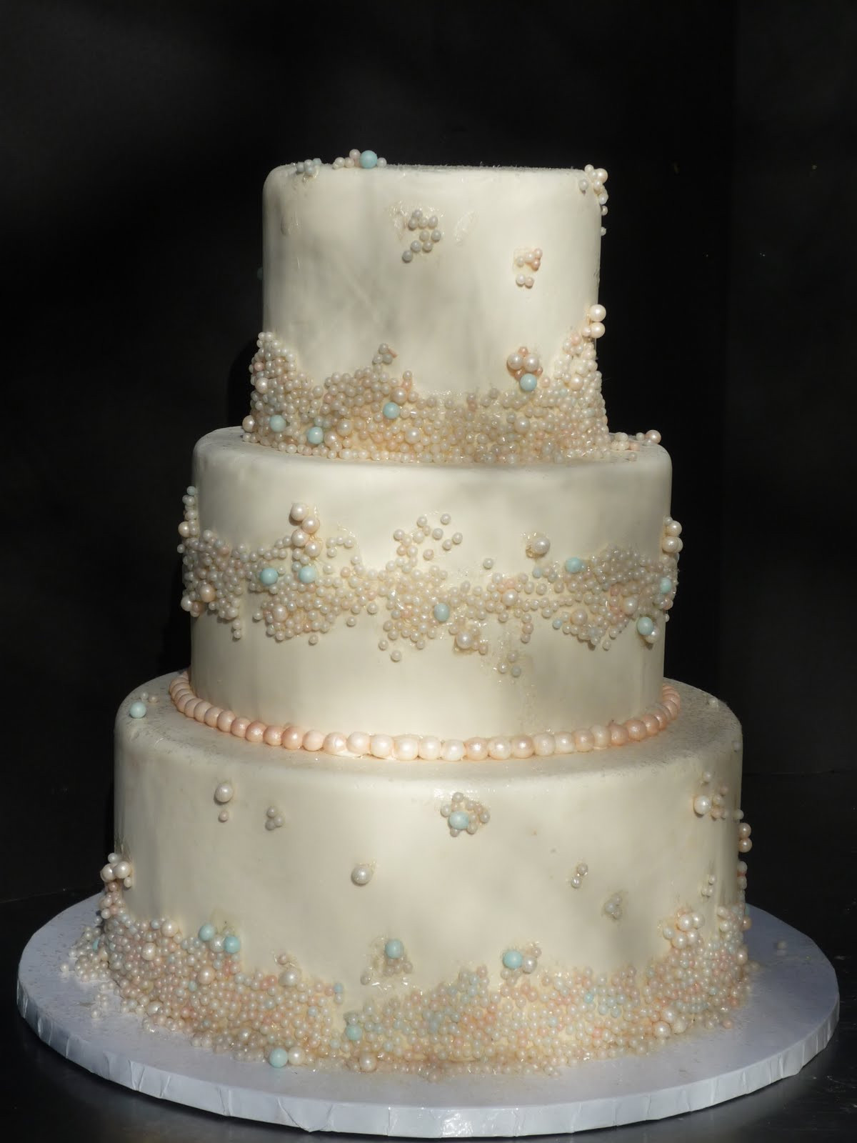 Fondant Wedding Cakes
 Artisan Bake Shop Wedding Cake Fondant Tiers with Pearls