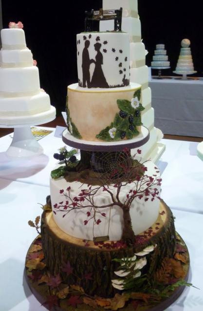 Forest Wedding Cakes
 Forest Fall Foliage 4 Tier Cool Wedding Cake with Tree