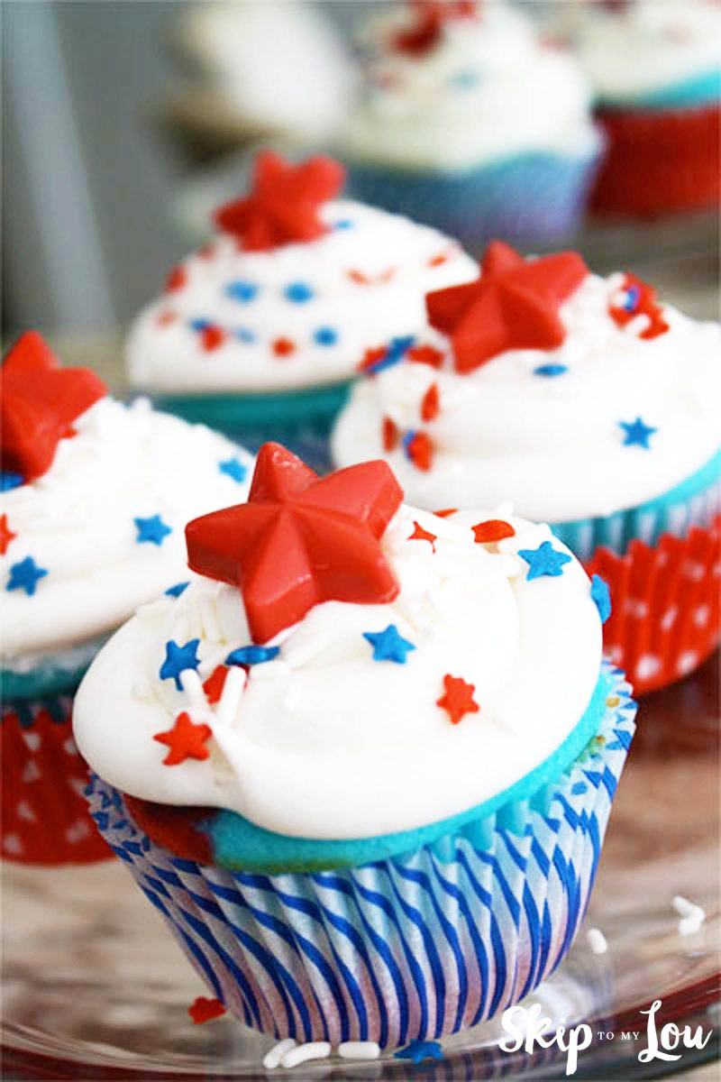 Fourth Of July Cupcakes
 Red White and Blue Cupcakes With Candy Star Cupcake Toppers