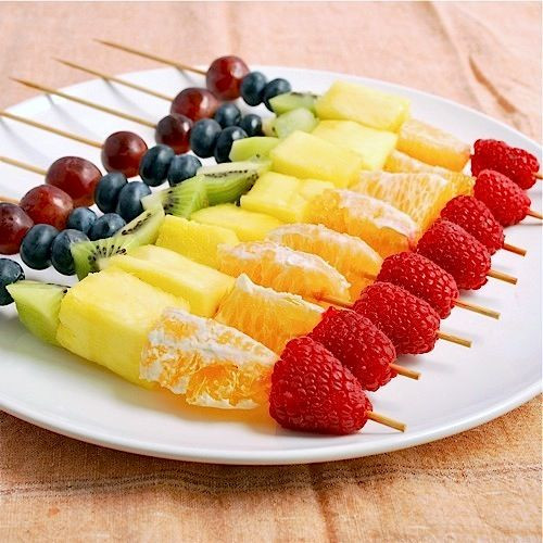 Fun Healthy Desserts
 Rainbow Fruit Skewers Beautiful fruit speaks for itself