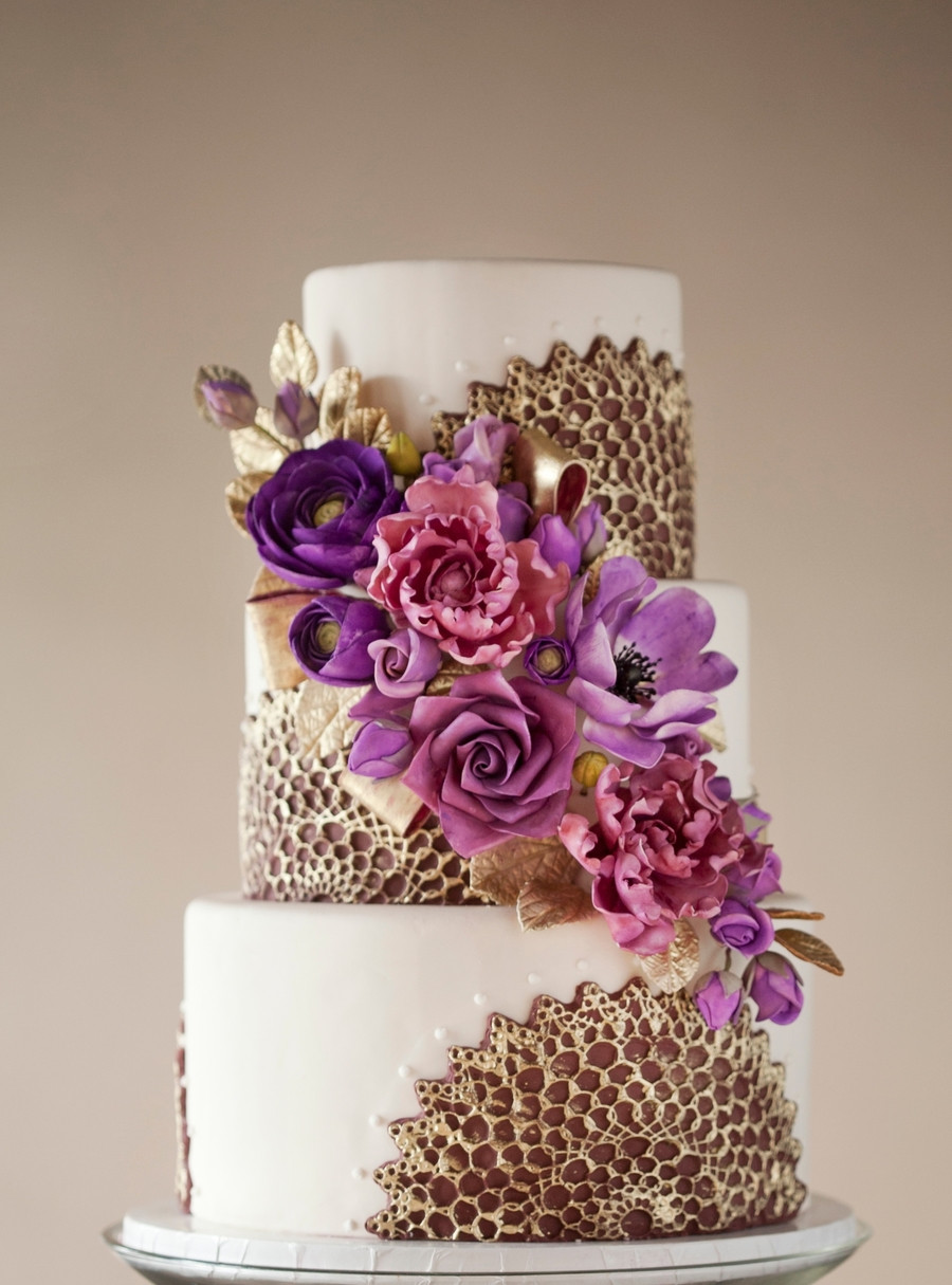 Glamorous Wedding Cakes
 Purple & Gold Wedding Cake CakeCentral