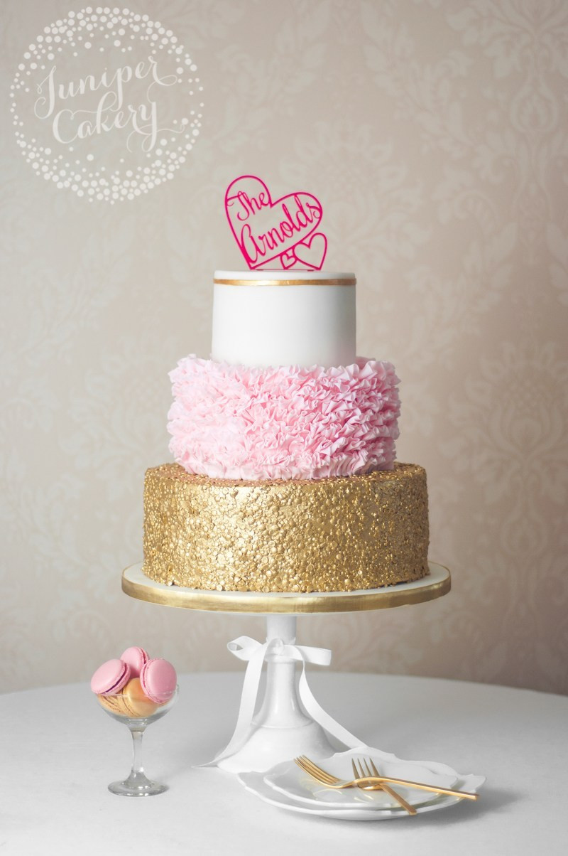 Glamorous Wedding Cakes
 Glamorous Pink Ruffle and Gold Sequin Wedding Cake
