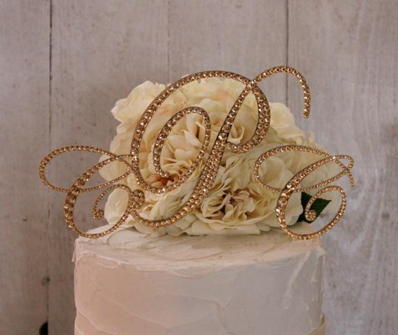 Gold Initial Cake Toppers For Wedding Cakes
 Gold Wedding Cake Topper Gold Monogram Cake Toppers