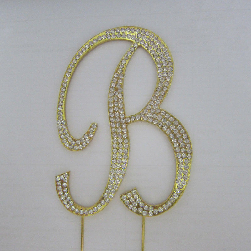 Gold Initial Cake Toppers For Wedding Cakes
 Rhinestone GOLD Crystal Covered Monogram Letter Initial