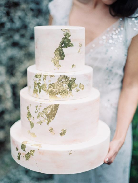 Gold Leaf Wedding Cakes
 Rustic Metallic Wedding with Silver and Gold Leaf Accents