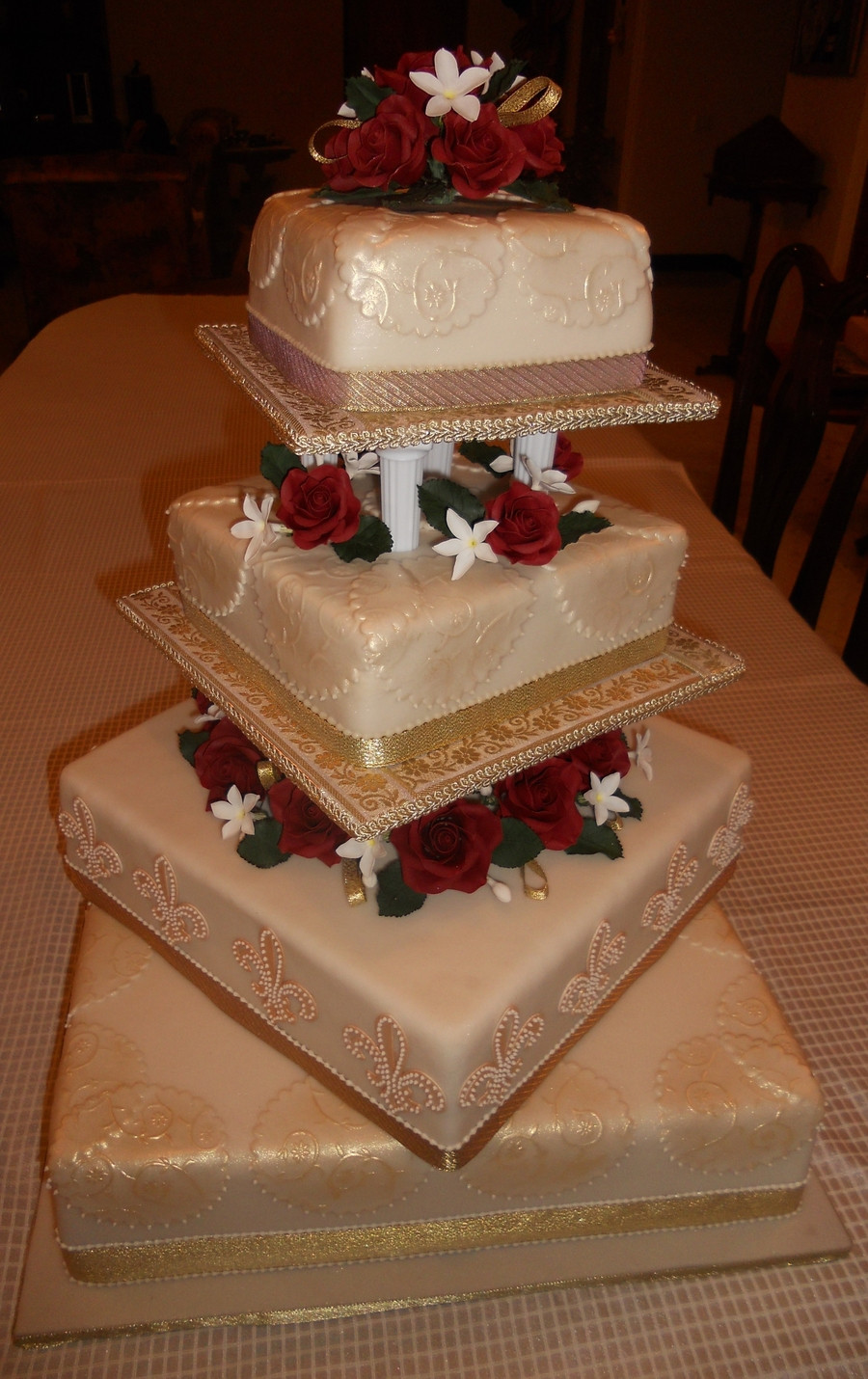 Gold Wedding Cakes
 4 Tier Burgundy Cream & Gold Wedding Cake CakeCentral