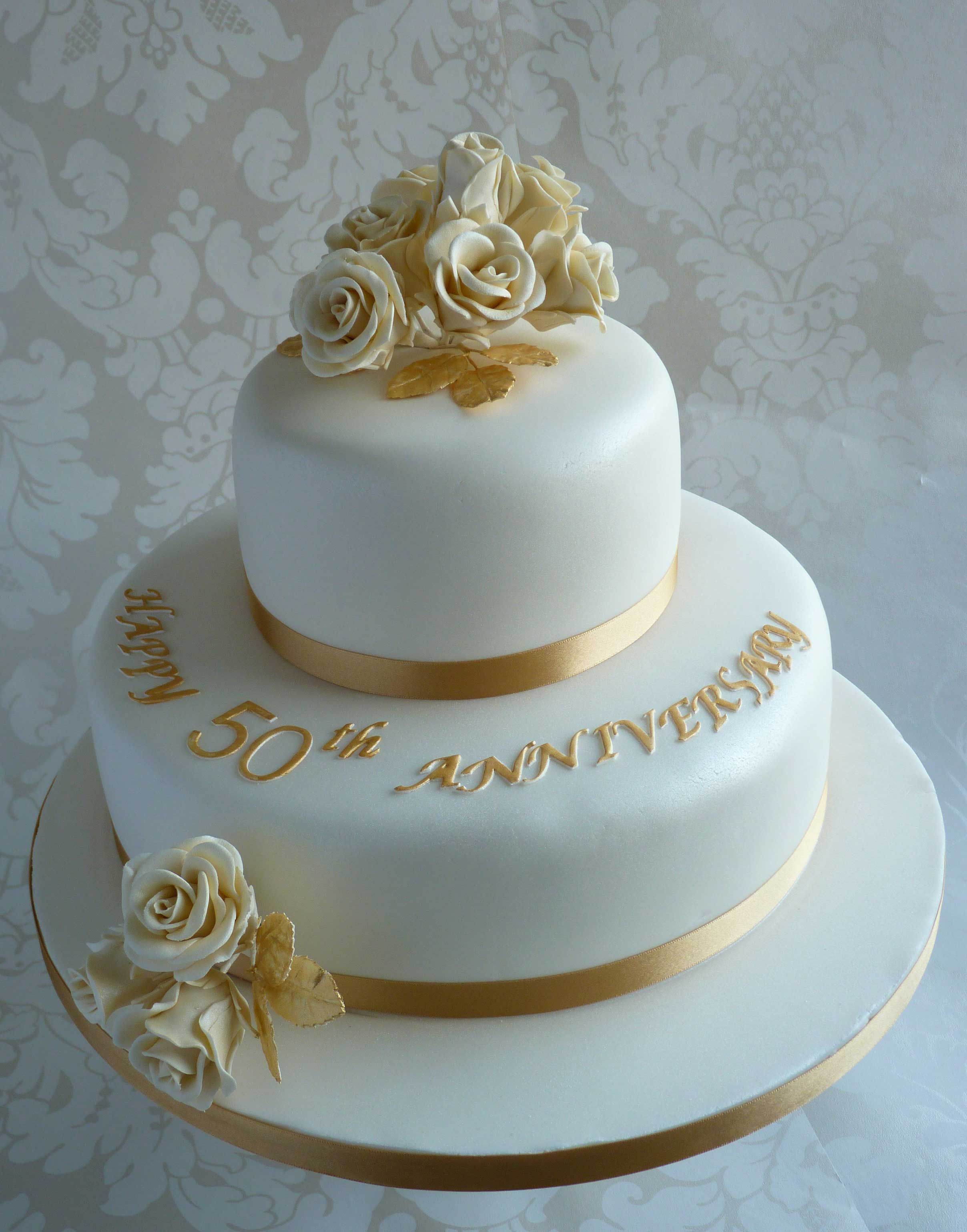 Golden Wedding Anniversary Cakes
 Gold and Elegant 50th Anniversary Cake Decoration Idea