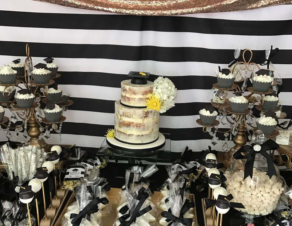 Graduation Dessert Table
 Black White and Gold Graduation Graduation End of School