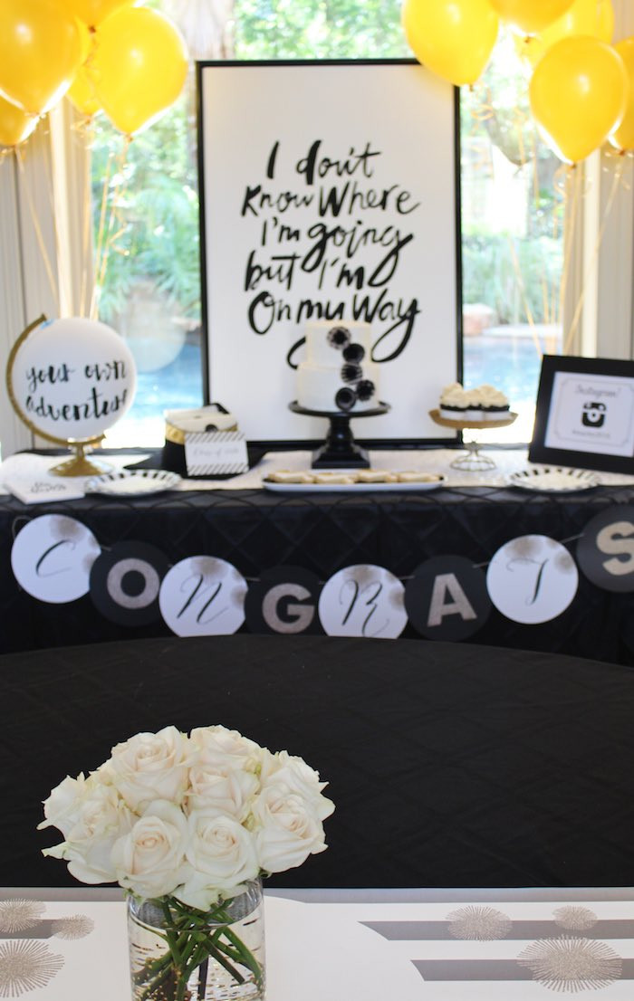 Graduation Dessert Table Ideas
 Kara s Party Ideas Black White Gold Graduation Party