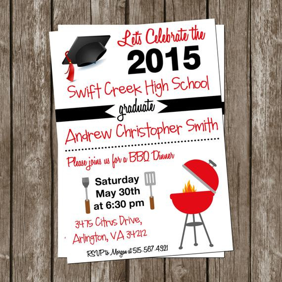 Graduation Dinner Invitations
 Black and Red BBQ Graduation Dinner Invitation