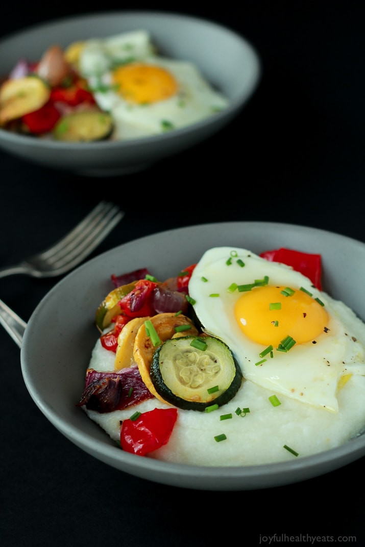 Grits For Breakfast Healthy
 Creamy Goat Cheese Grits and Eggs with Roasted Ve ables