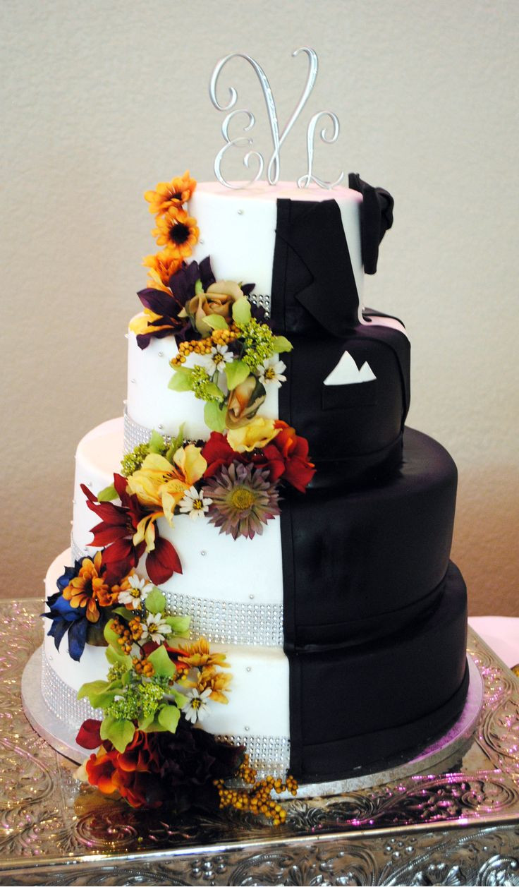 Groom Wedding Cakes
 half bride half groom fall wedding cake