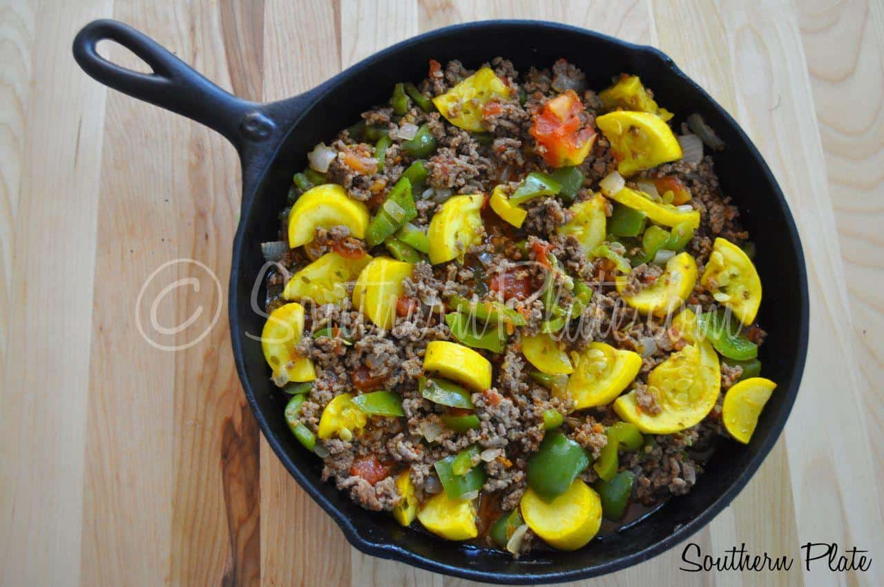 Ground Beef Summer Recipe
 Garden Skillet Supper