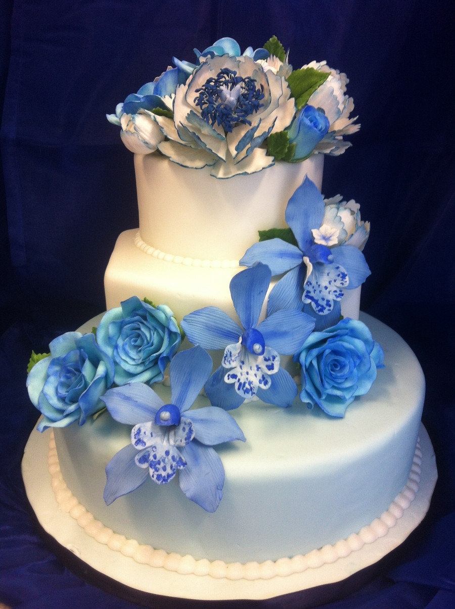 Gumpaste Flowers For Wedding Cakes
 Blue Wedding Cake With Gumpaste Flowers CakeCentral