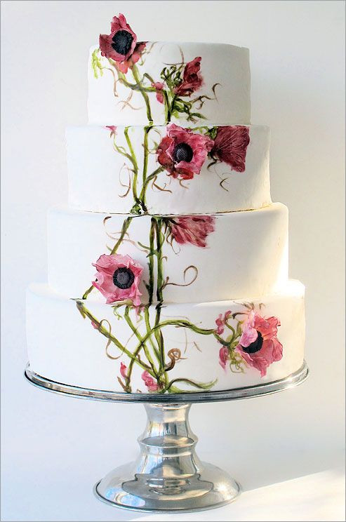 Hand Painted Wedding Cakes
 A four tiered wedding cake features hand painted flowers