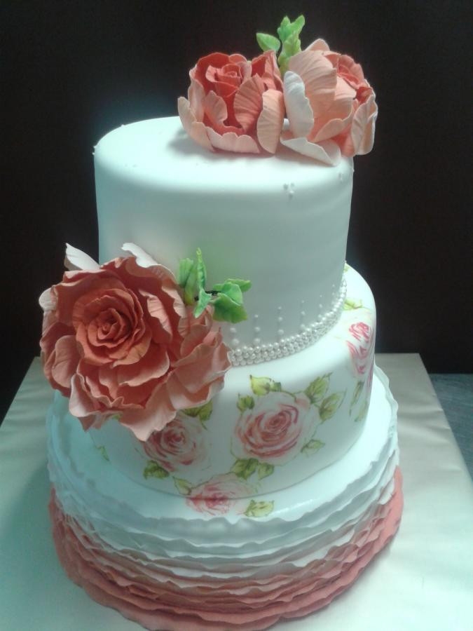 Hand Painted Wedding Cakes
 wedding cake with hand painted roses Cake by martina