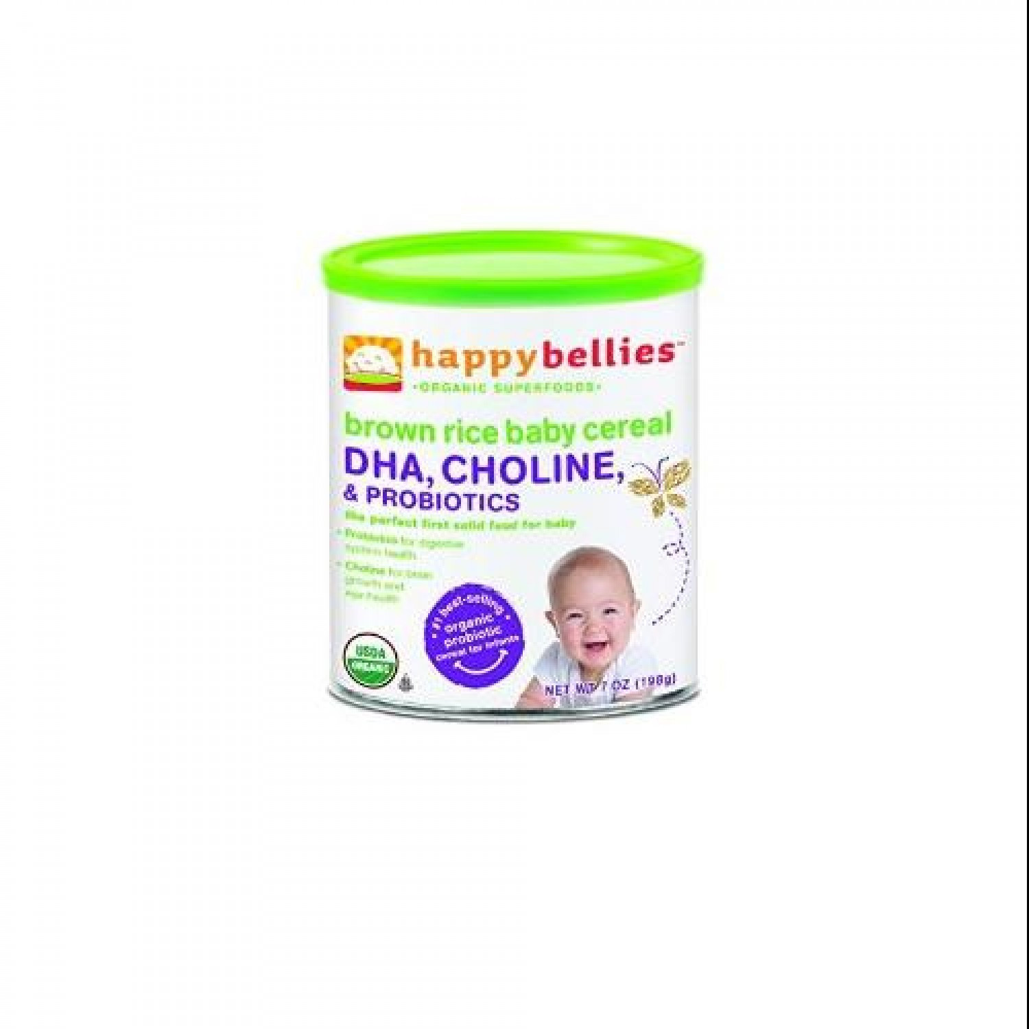 Happy Bellies Organic Brown Rice Cereal
 Happy Bellies Organic Baby Cereal with DHA Choline