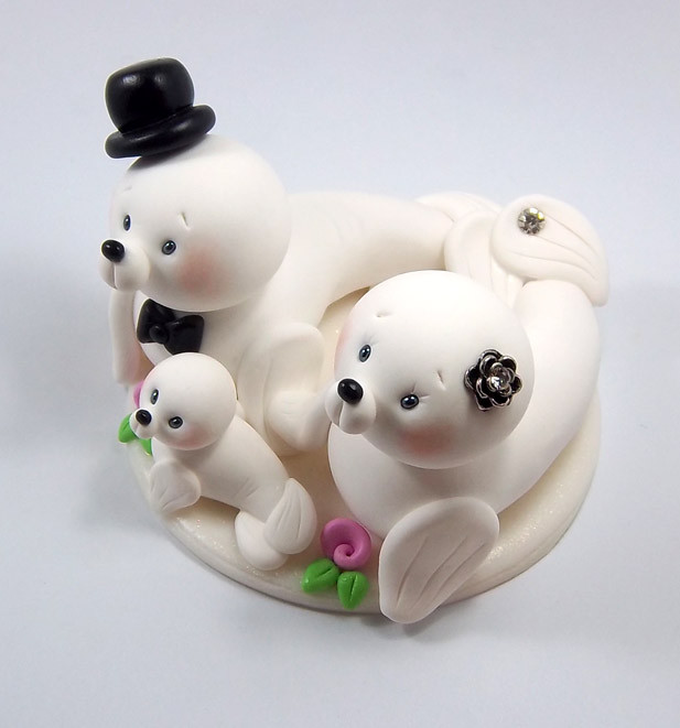 Harps Wedding Cakes
 Harp Seals Family Wedding Cake Topper by