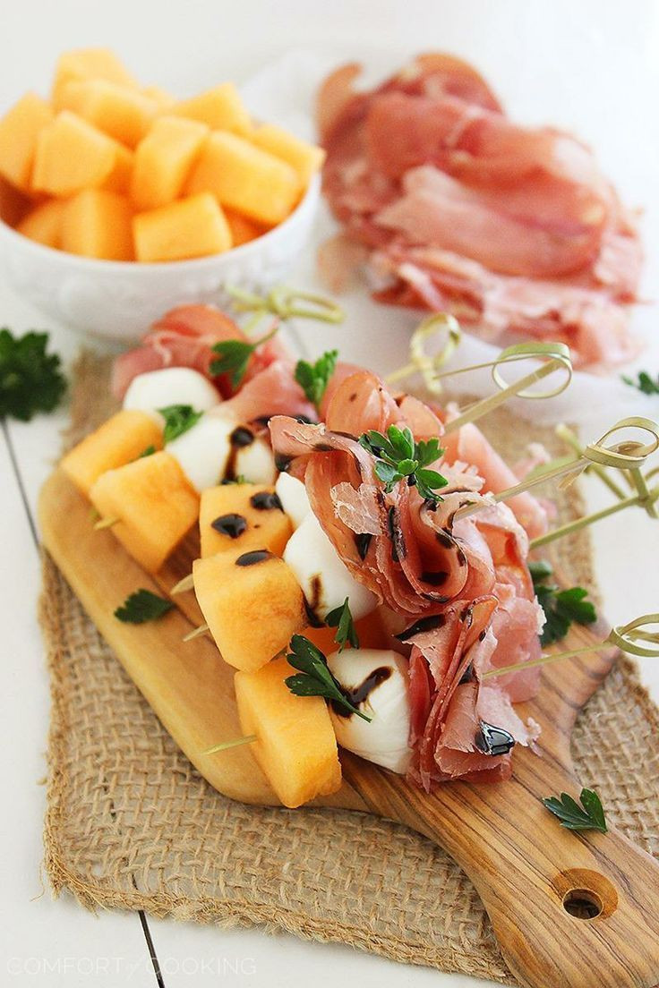 Healthy Appetizers Pinterest
 Melon Proscuitto and Mozzarella Skewers healthy snacks