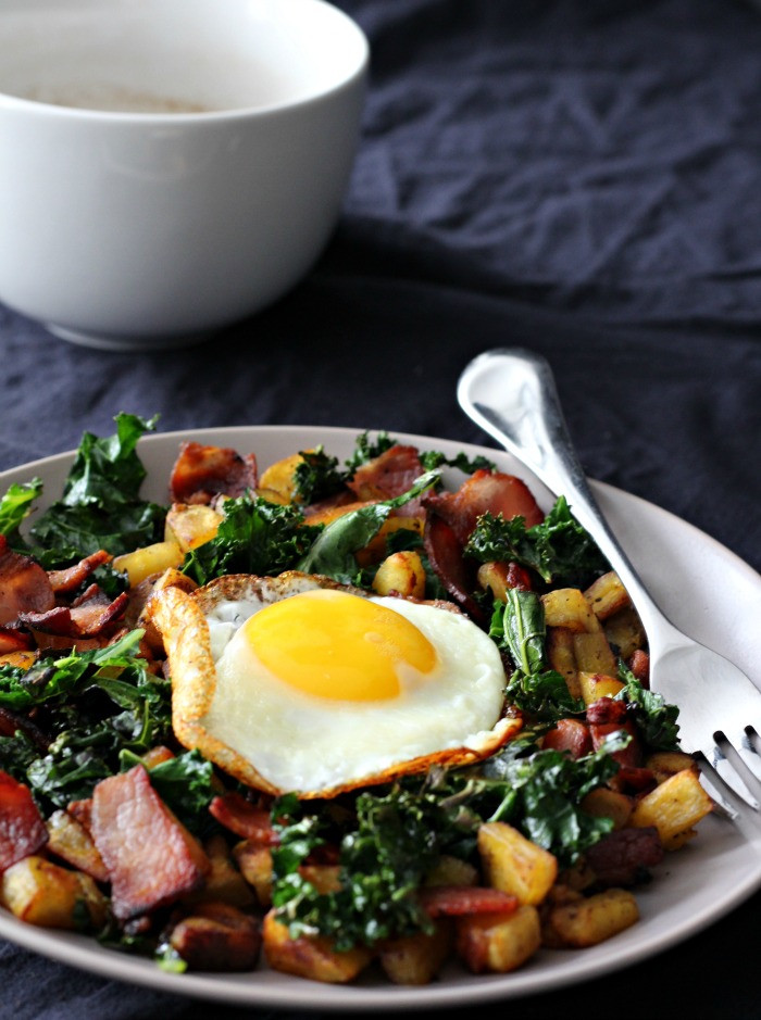 Healthy Bacon Breakfast
 Single Serve Paleo Bacon Plantain Kale Breakfast Skillet