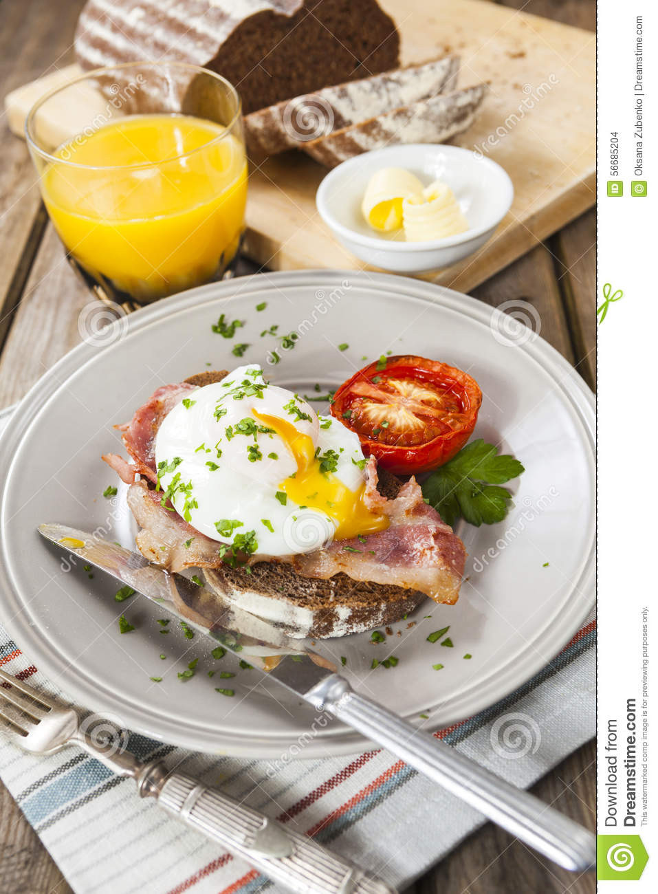 Healthy Bacon Breakfast
 Poached Egg And Bacon Rye Bread Healthy Breakfast