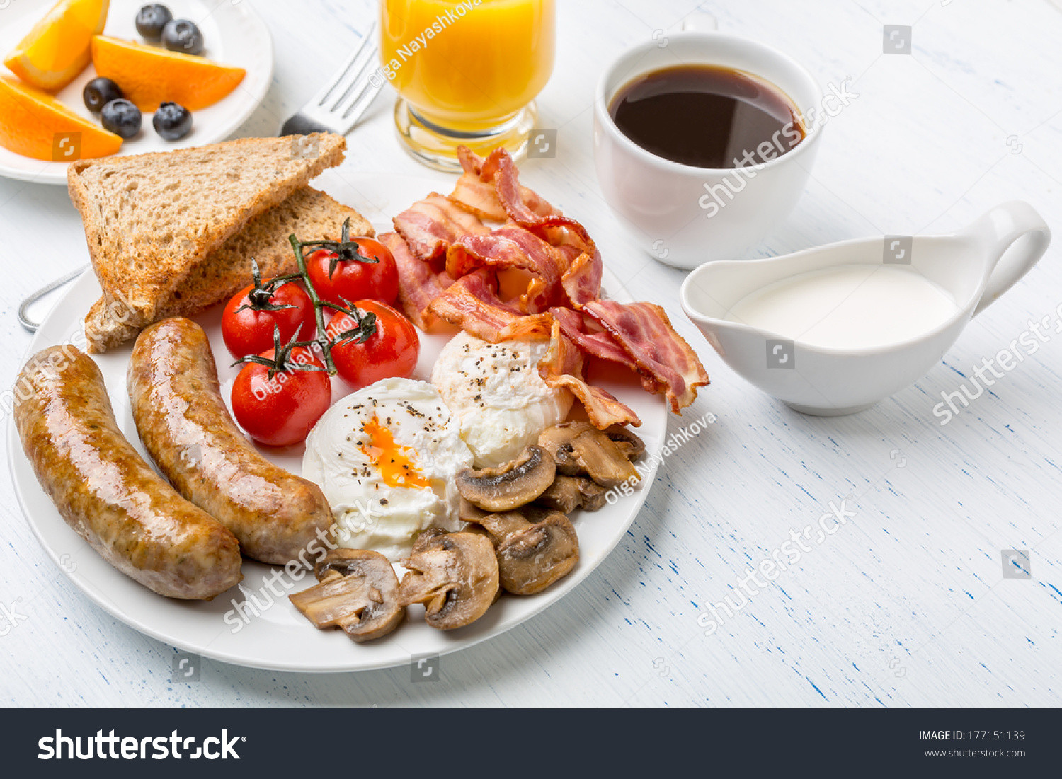 Healthy Bacon Breakfast
 Healthy Full English Breakfast Plate With Poached Eggs