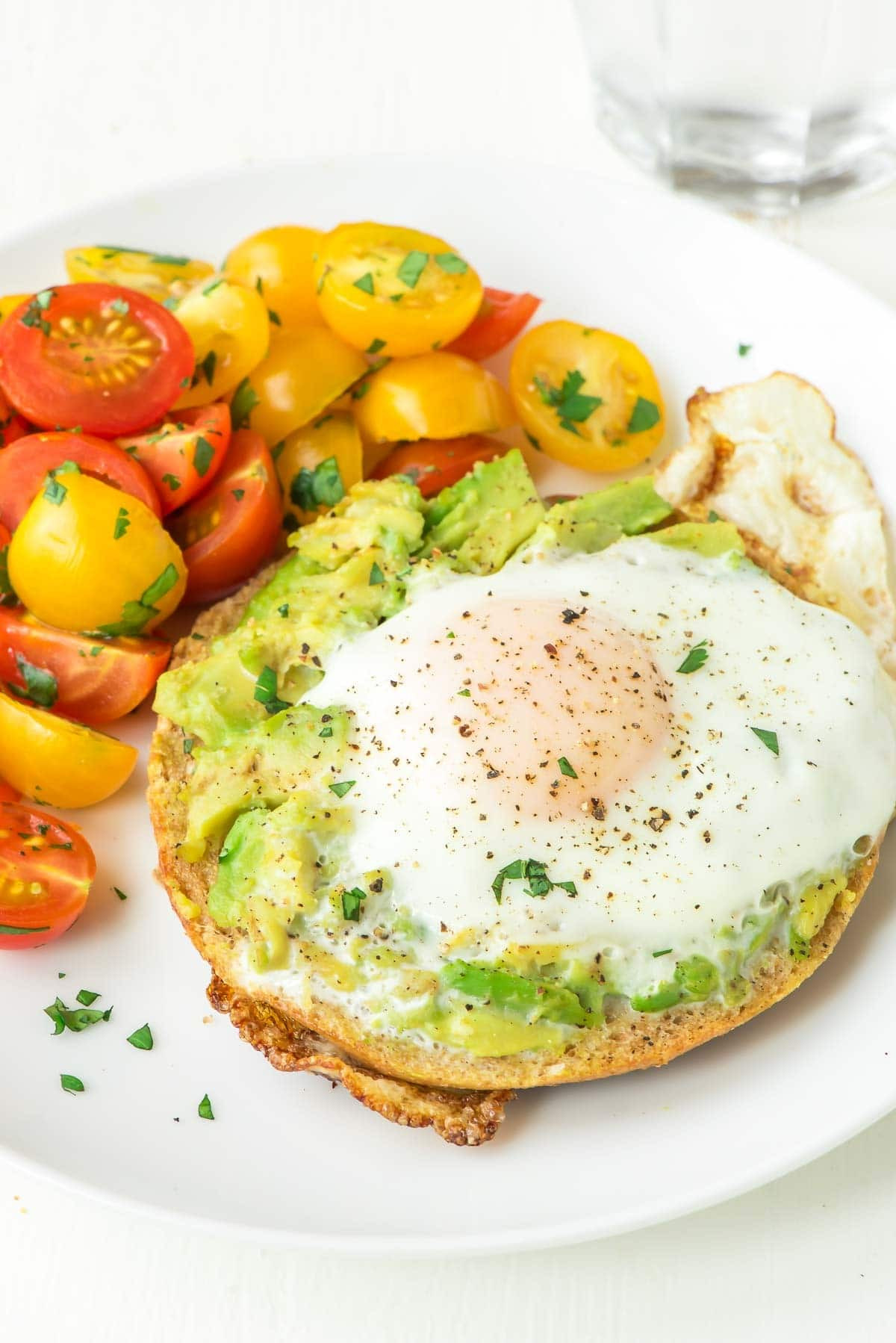 Healthy Bagel Breakfast
 Bagel Egg in a Hole with Smashed Avocado