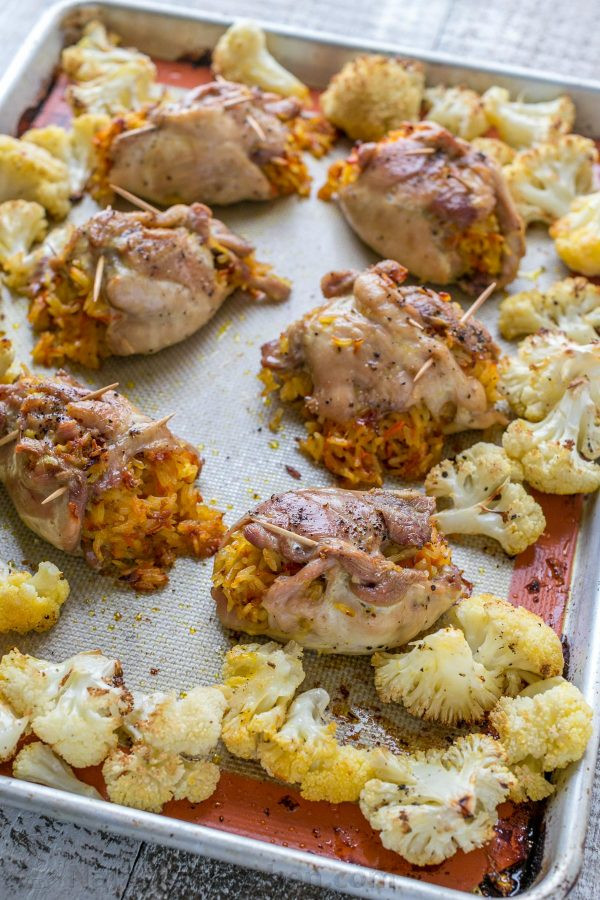 Healthy Baked Chicken Thighs
 Stuffed Chicken Thighs & Cauliflower e Pan Meal