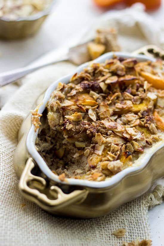 Healthy Baked French Toast
 Healthy French Toast Bake with Peaches and Almond Struesel