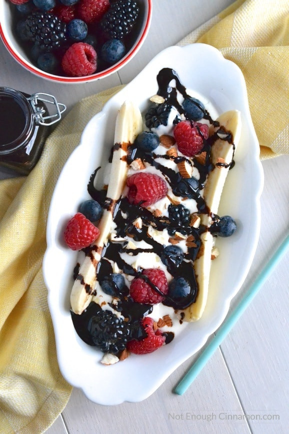 Healthy Banana Dessert
 Healthy Banana Split with Clean Eating Chocolate Sauce