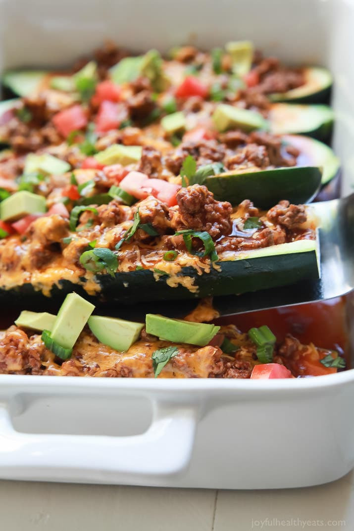 Healthy Beef Enchiladas
 Ground Beef Enchilada Zucchini Boats