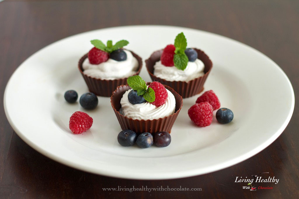 Healthy Berry Desserts
 Chocolate Cups with Coconut Whipped Cream and Fresh