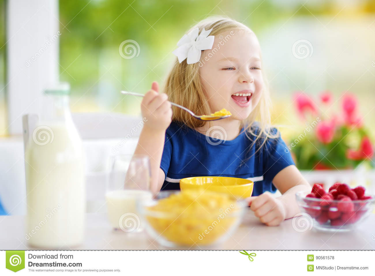 Healthy Breakfast At Home
 Cute Children Eat Healthy Food Enjoying Breakfast Stock