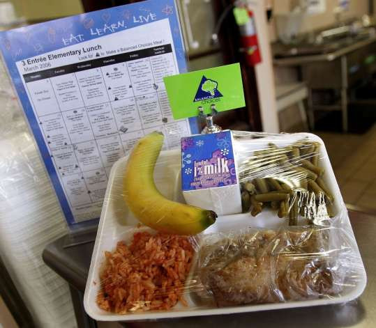 Healthy Breakfast Chicago
 A three entree elementary lunch lies on display in the