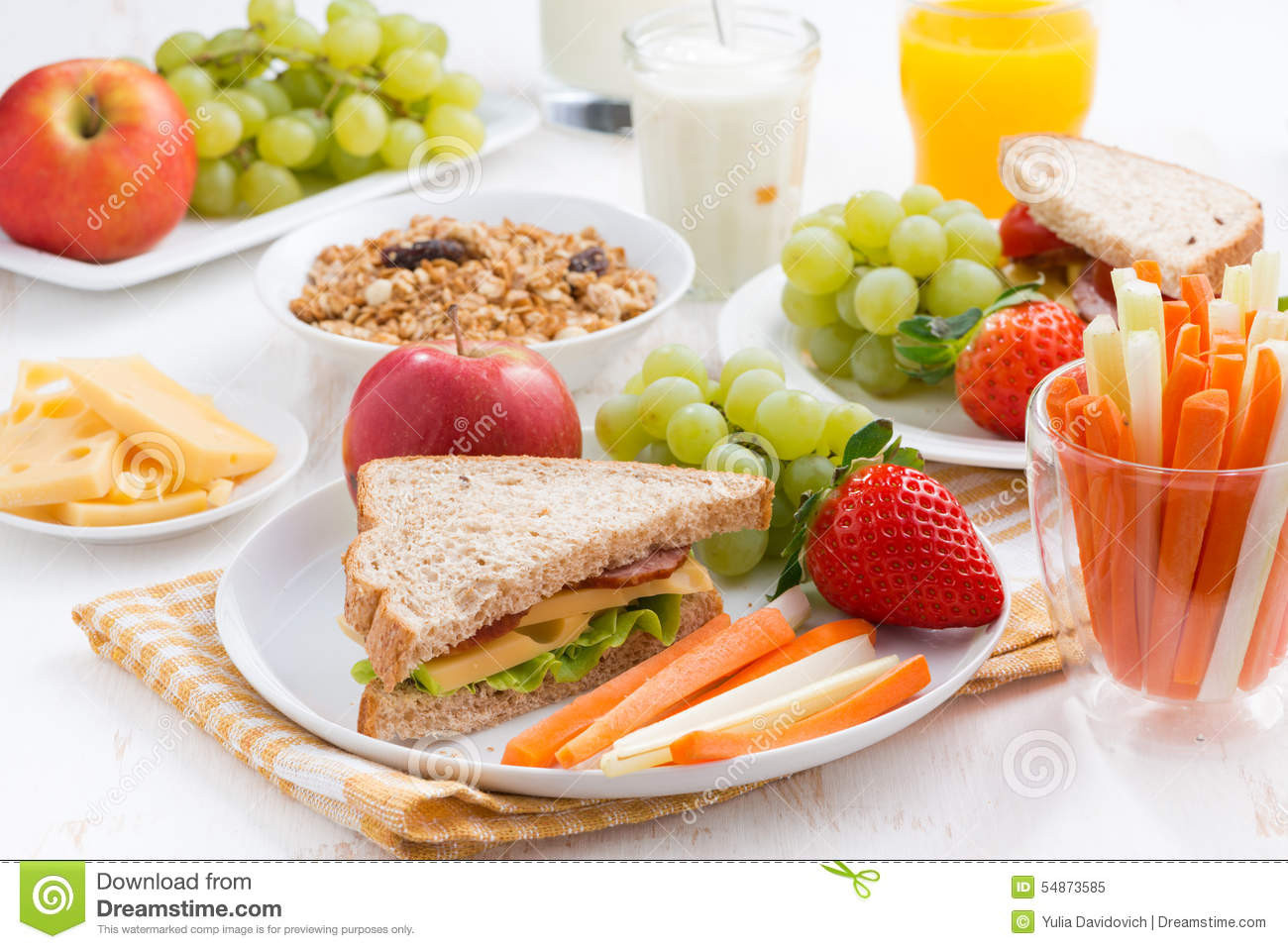 Healthy Breakfast For School
 Healthy School Breakfast With Fruits And Ve ables Stock