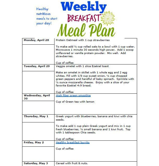 Healthy Breakfast Meal Plan
 17 Best images about Healthy Meal Planning & Prep to help