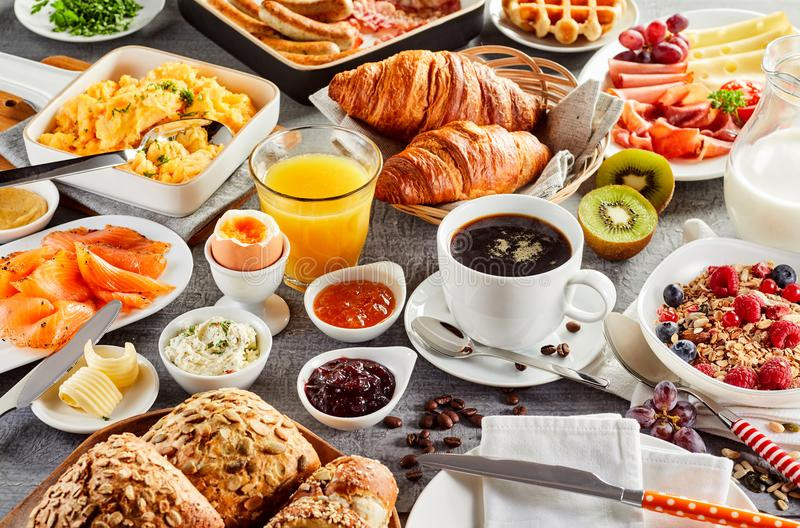 Healthy Breakfast New York
 Huge Healthy Breakfast Spread A Table Stock Image