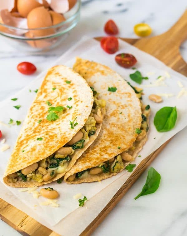 Healthy Breakfast Quesadilla
 Breakfast Quesadilla with Cheese Spinach and White Beans