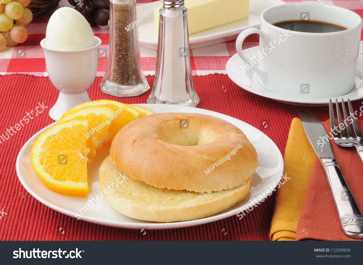 Healthy Breakfast With Boiled Eggs
 Healthy Breakfast With A Hard Boiled Egg And A Bagel Stock